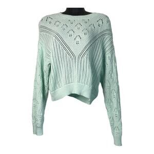 Forever 21 Womens Size Medium Crewneck Cropped Long Sleeve Green Knit Sweater